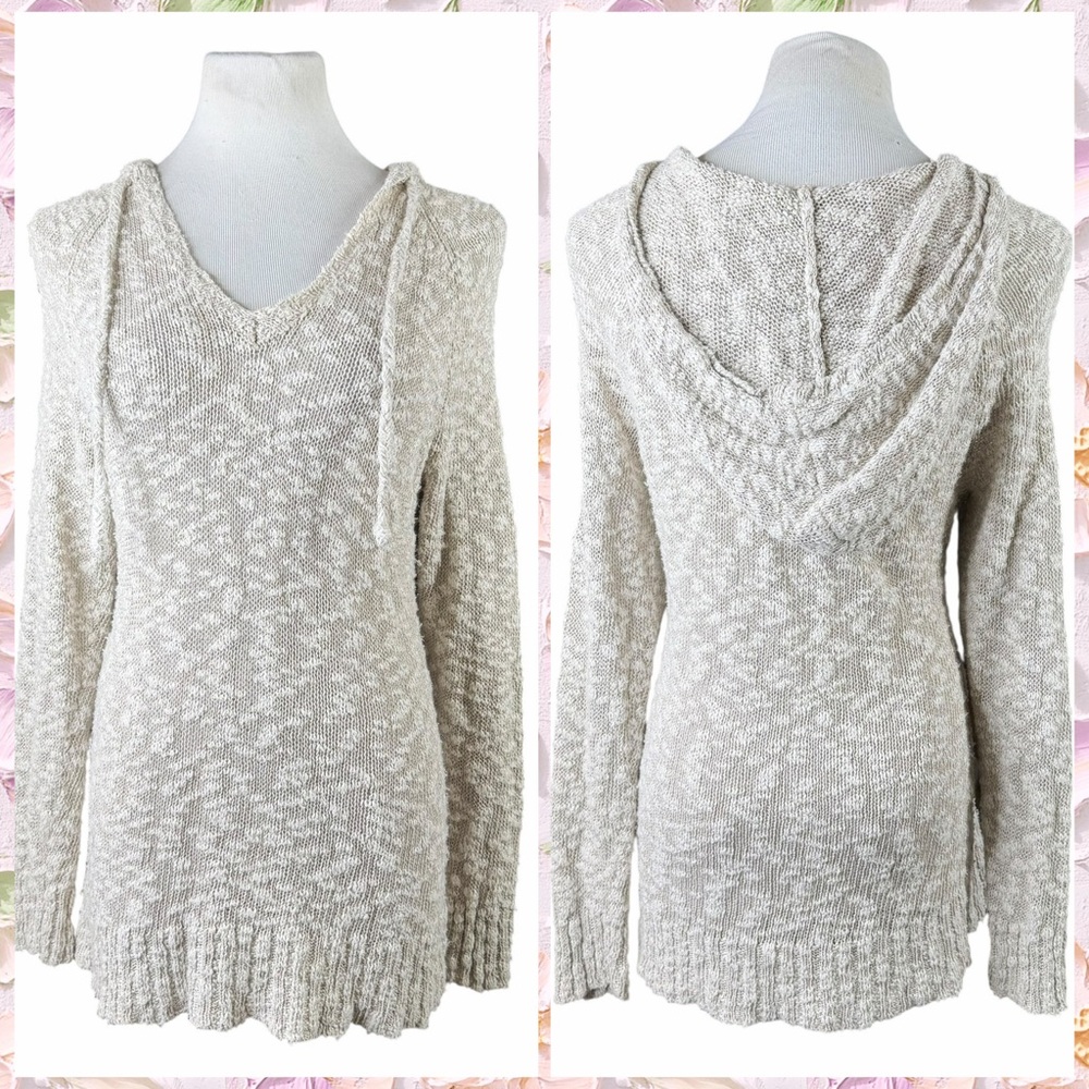 Style & Co. Oatmeal Cream Lightweight Hooded V-Neck Sweater - Size Medium